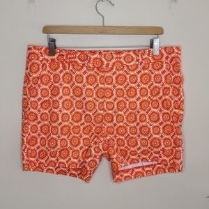 Level 99 | Coral Orange Red Sunshine Circle Print Linen Blend Chino Shorts